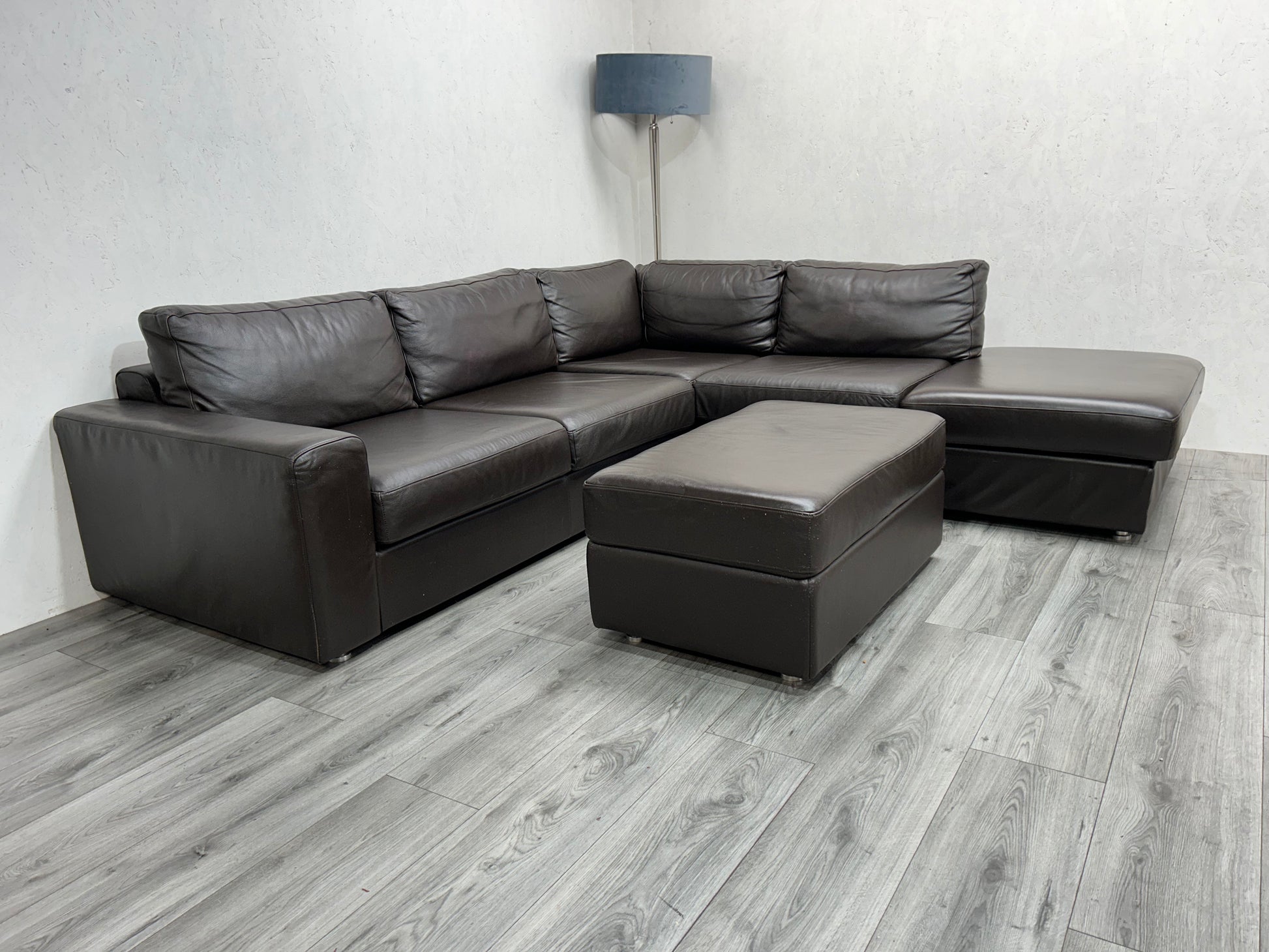 Goossens Echt Lederen Bruine Hoekbank ~ Hocker - Banken Bazaar