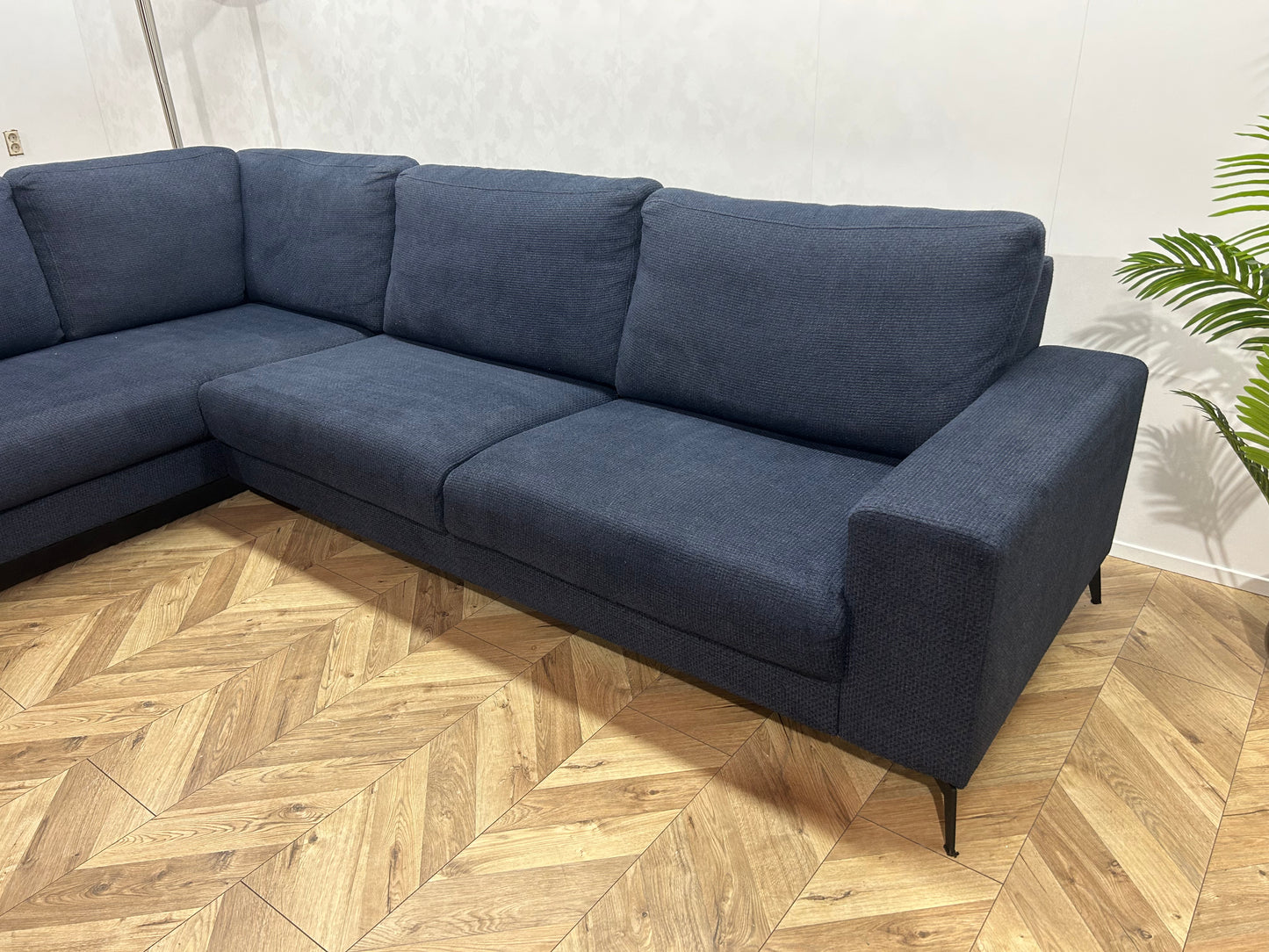 Donker Blauwe Hoekbank Inc. hocker ~ Losse Rugkussens Met Afneembare Hoezen
