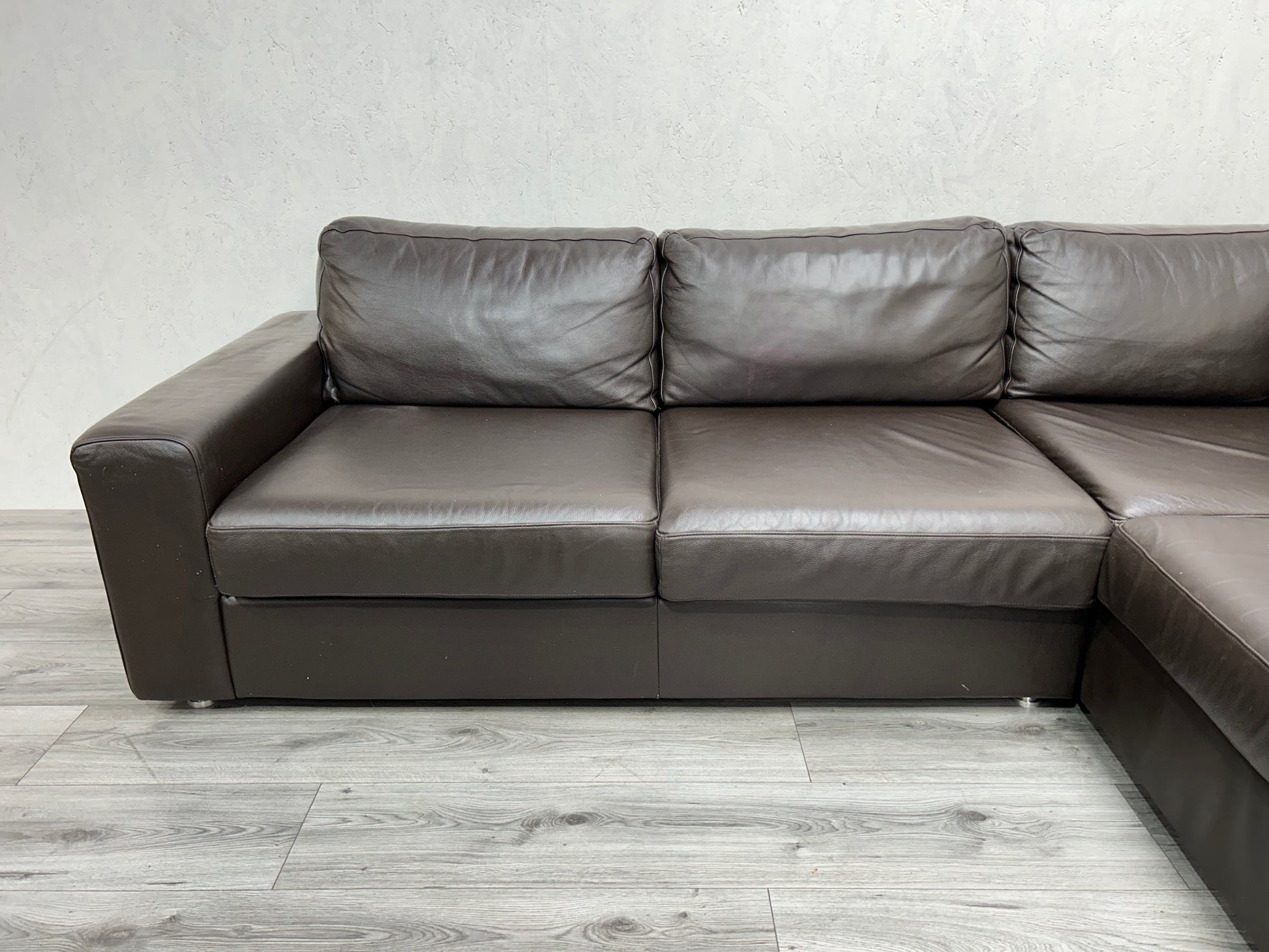 Goossens Echt Lederen Bruine Hoekbank ~ Hocker - Banken Bazaar