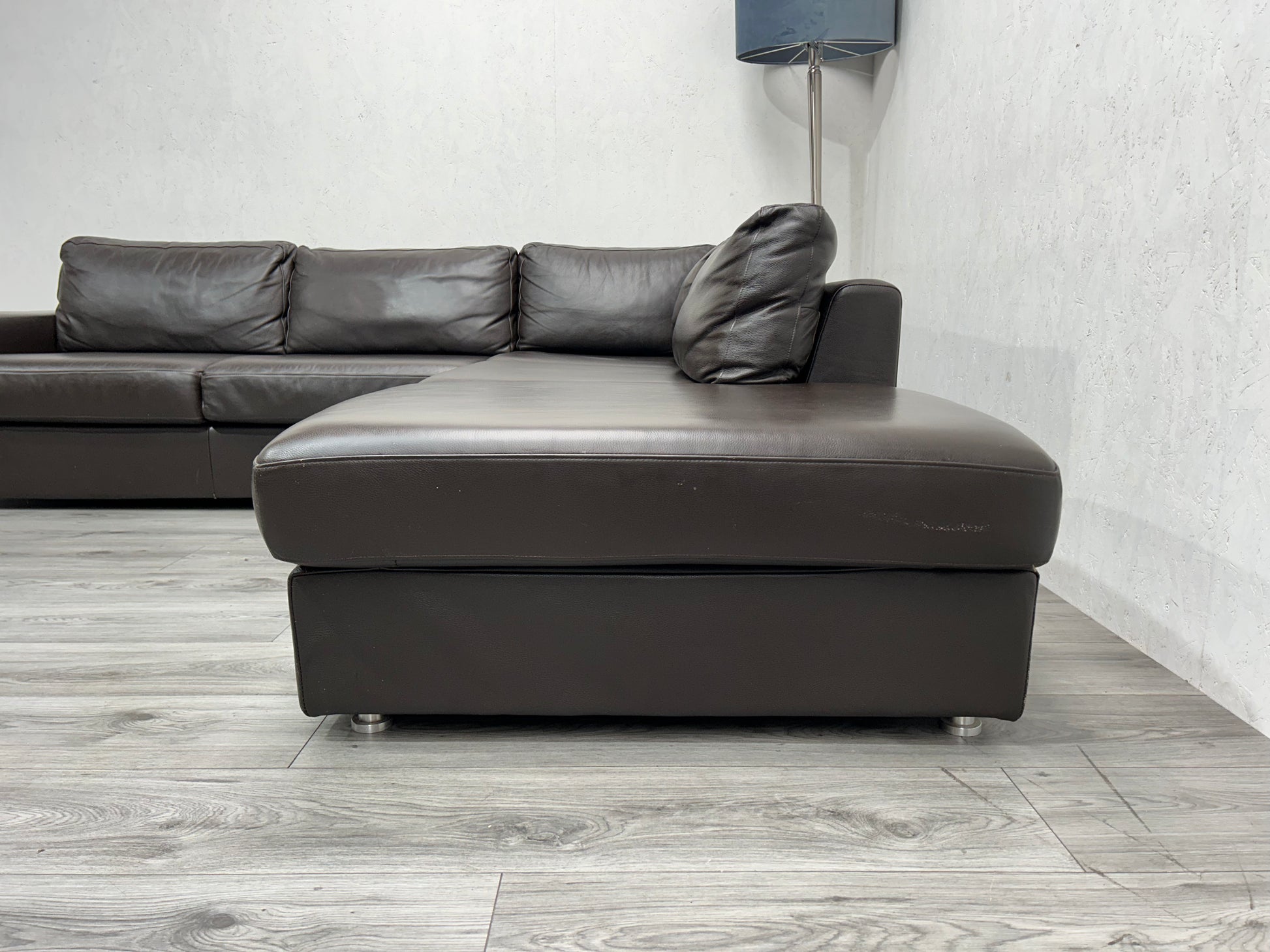 Goossens Echt Lederen Bruine Hoekbank ~ Hocker - Banken Bazaar