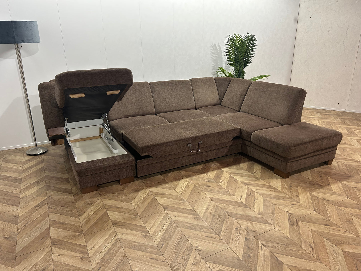 Multifunctionele H&H Bruine U Bank ~ Slaapfunctie ~ Opbergruimte