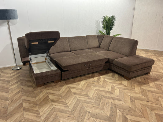 Multifunctionele H&H Bruine U Bank ~ Slaapfunctie ~ Opbergruimte