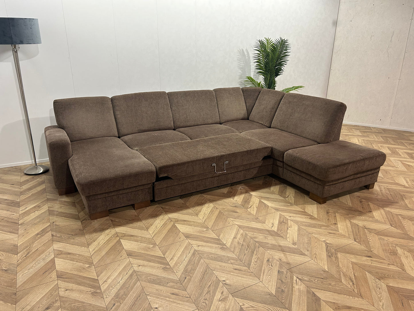 Multifunctionele H&H Bruine U Bank ~ Slaapfunctie ~ Opbergruimte