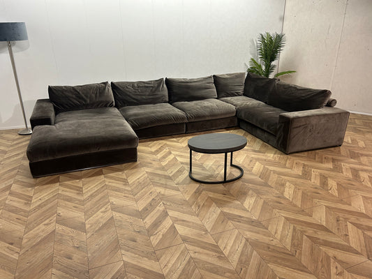 Ruime Grijze Velvet U Bank ~ Losse Kussens Met Afneembare Hoezen