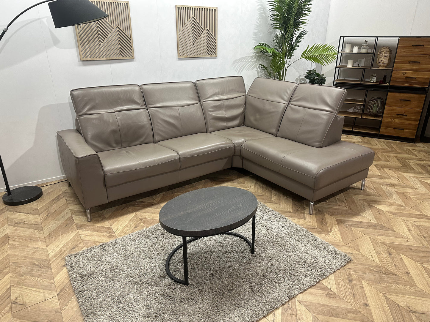 Grijze Echt Lederen Hoekbank ~ Verstelbare Hoofdsteunen