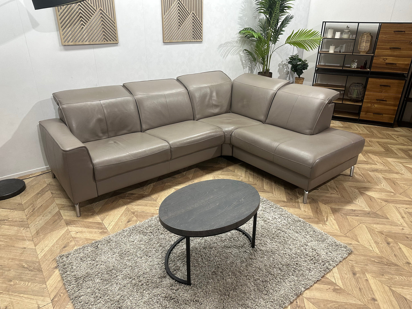 Grijze Echt Lederen Hoekbank ~ Verstelbare Hoofdsteunen