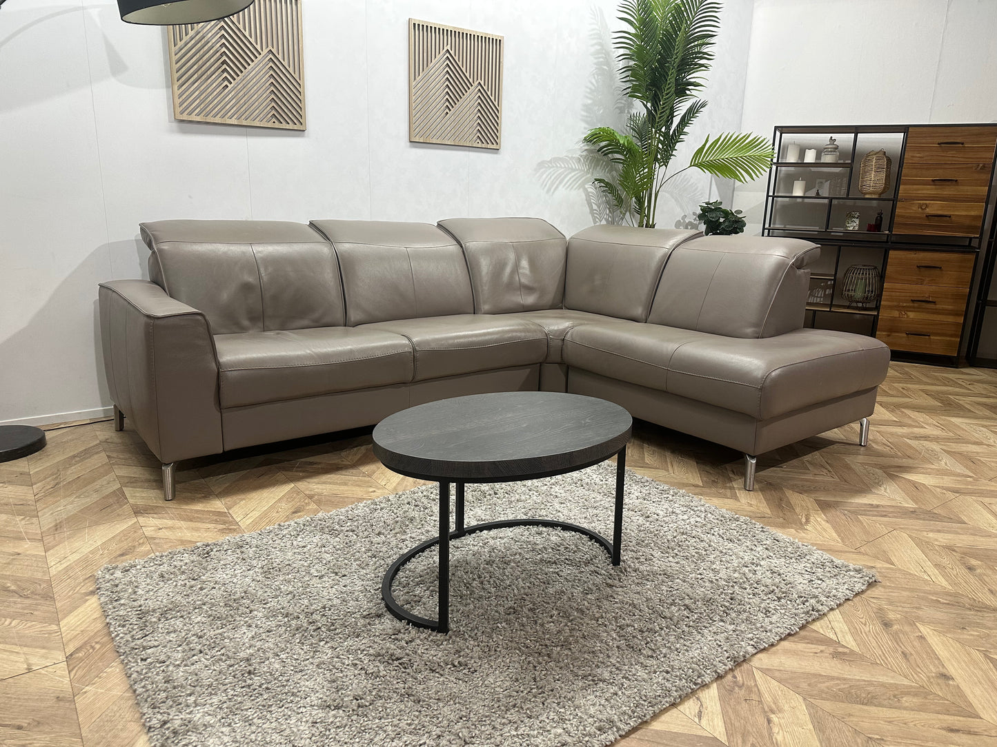 Grijze Echt Lederen Hoekbank ~ Verstelbare Hoofdsteunen