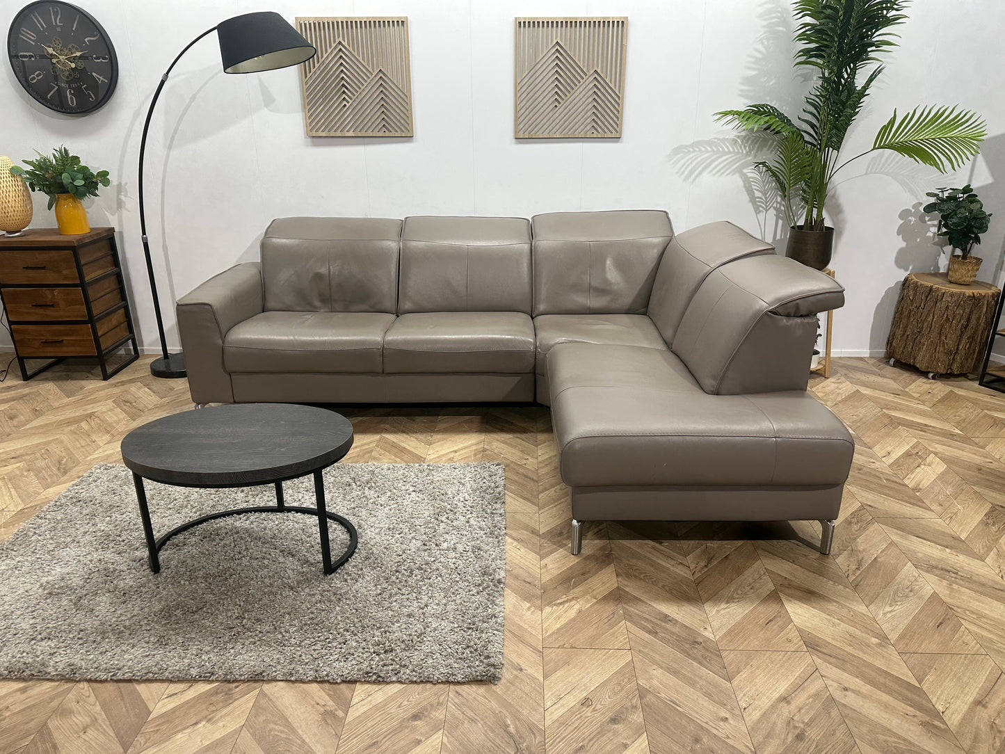 Grijze Echt Lederen Hoekbank ~ Verstelbare Hoofdsteunen