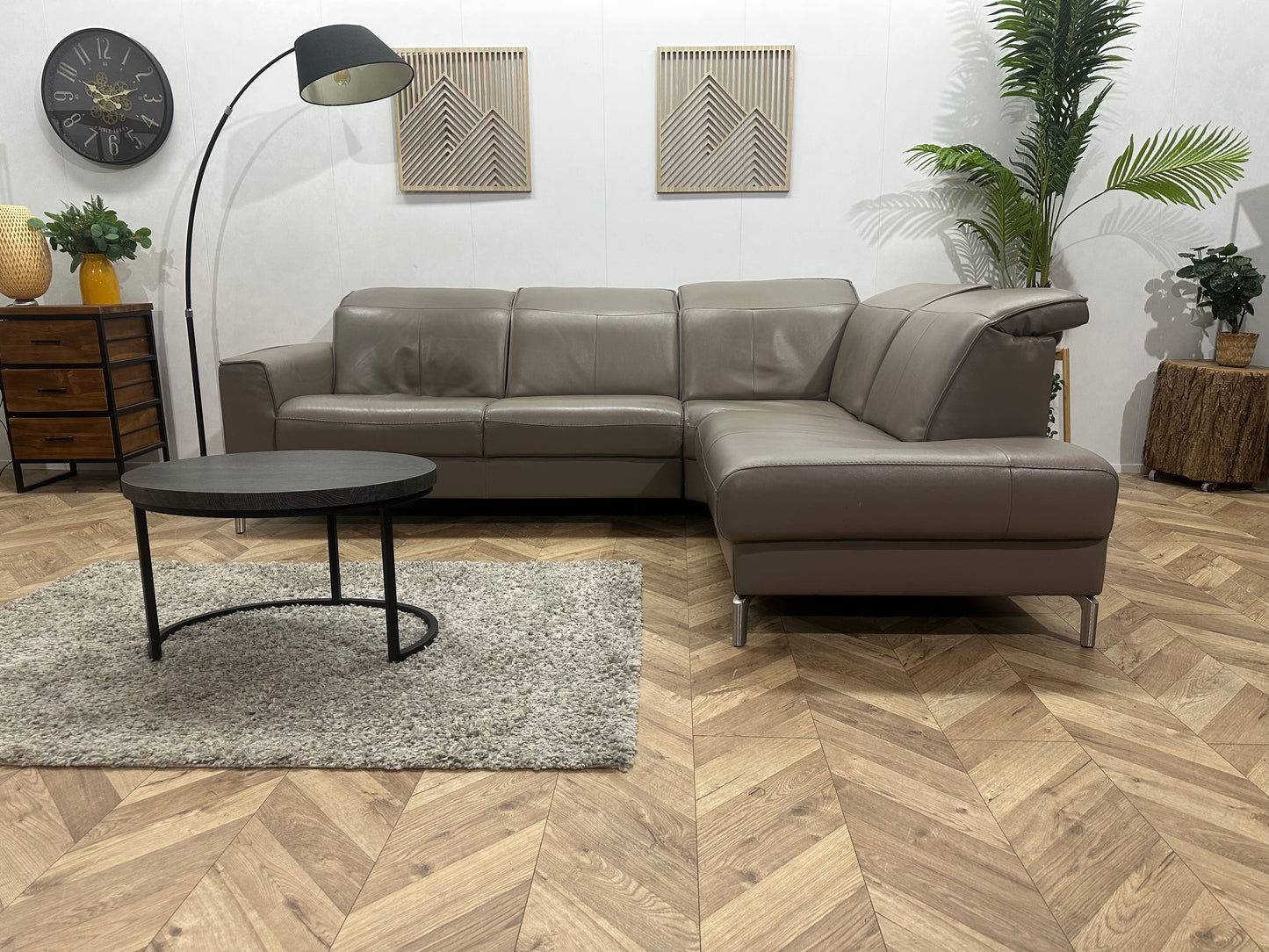 Grijze Echt Lederen Hoekbank ~ Verstelbare Hoofdsteunen