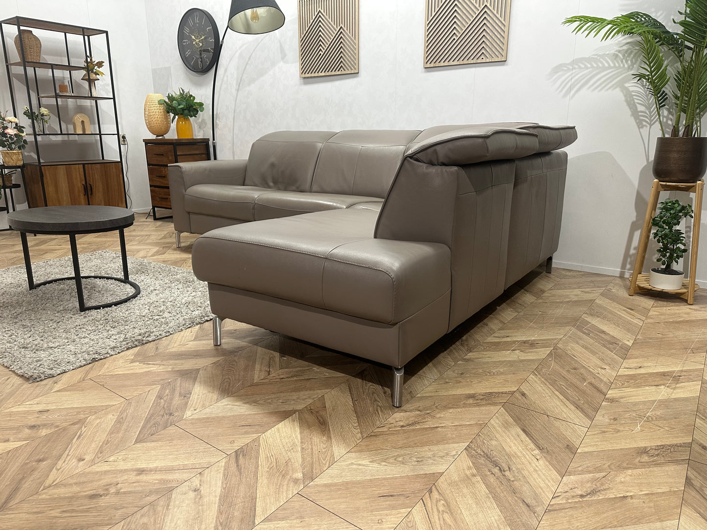 Grijze Echt Lederen Hoekbank ~ Verstelbare Hoofdsteunen