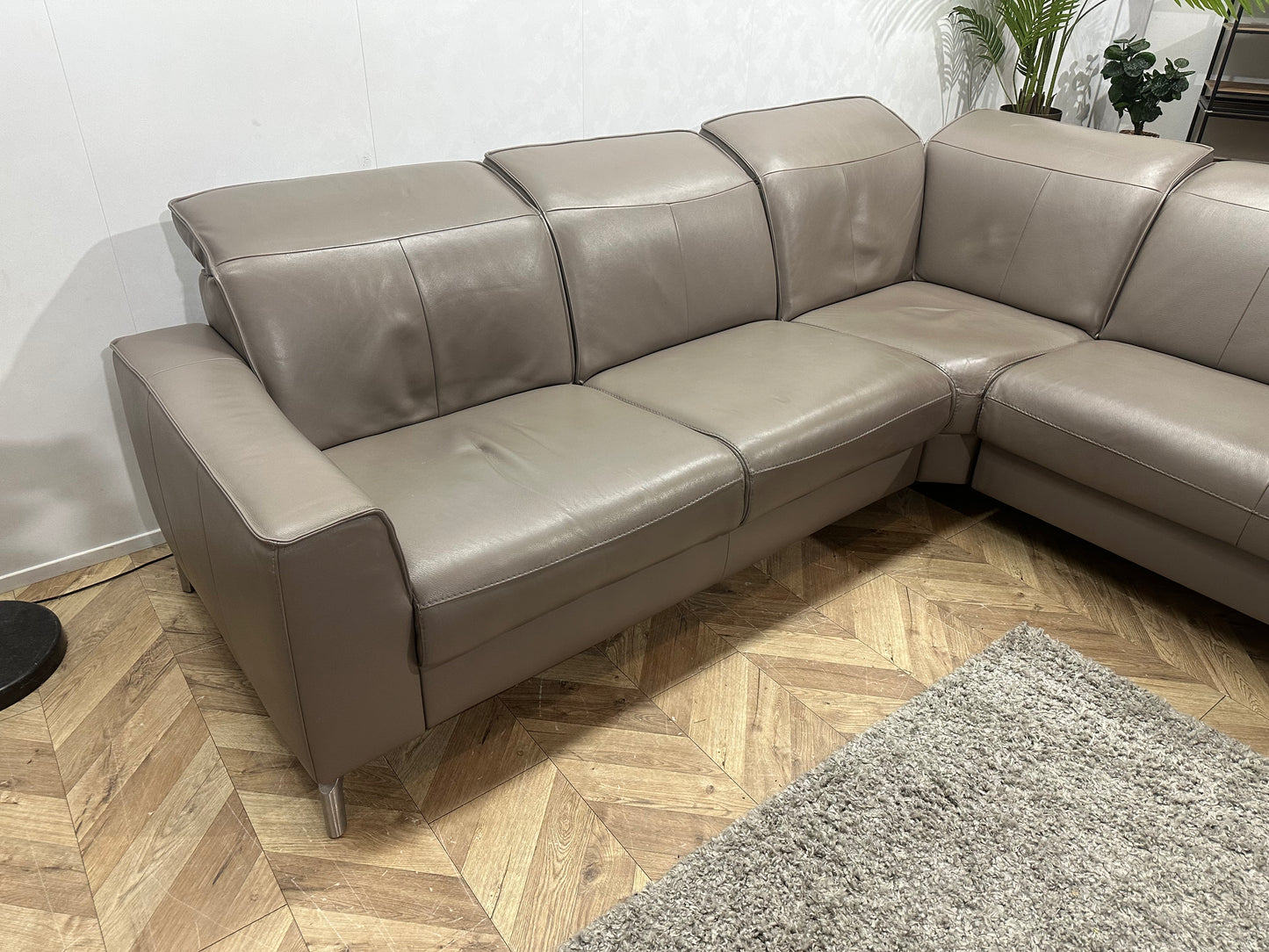 Grijze Echt Lederen Hoekbank ~ Verstelbare Hoofdsteunen