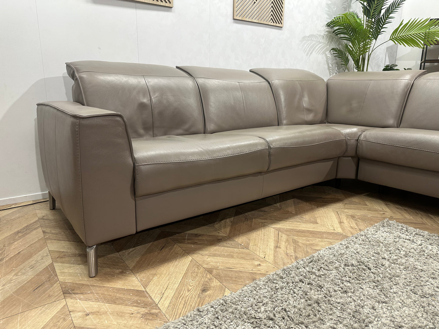 Grijze Echt Lederen Hoekbank ~ Verstelbare Hoofdsteunen