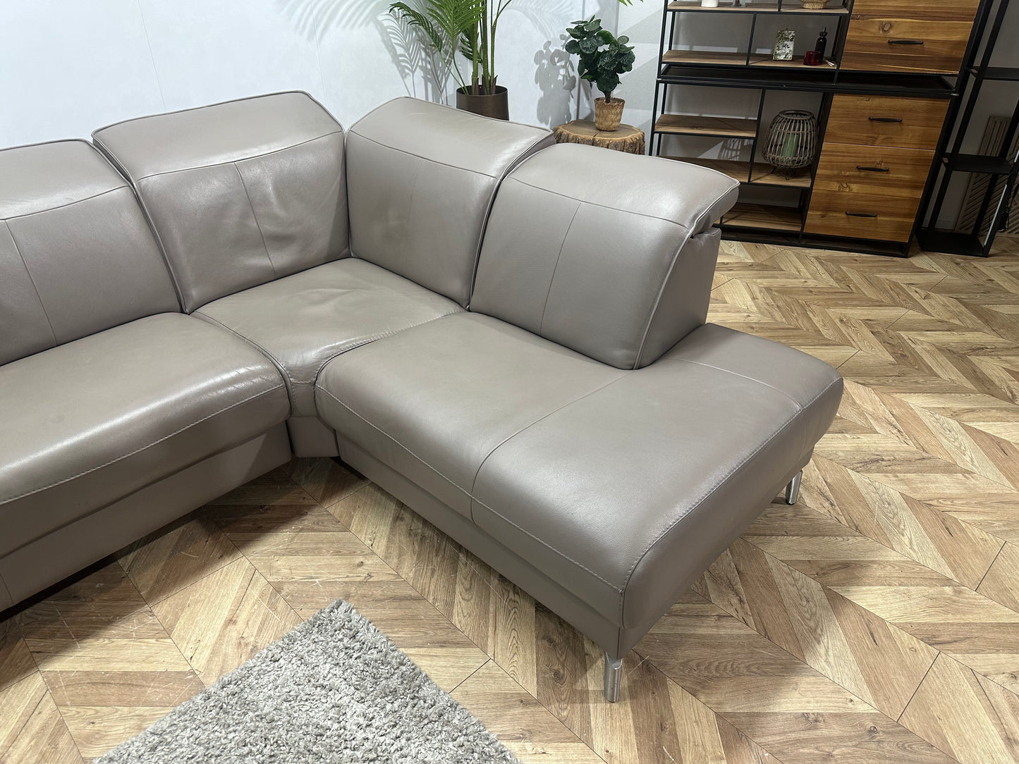 Grijze Echt Lederen Hoekbank ~ Verstelbare Hoofdsteunen