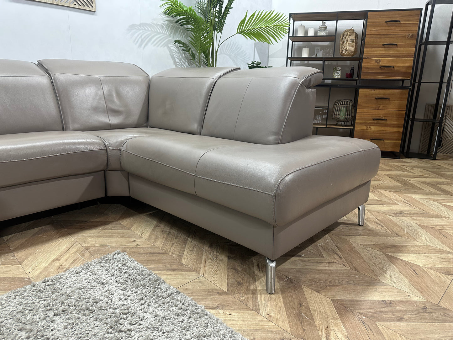 Grijze Echt Lederen Hoekbank ~ Verstelbare Hoofdsteunen