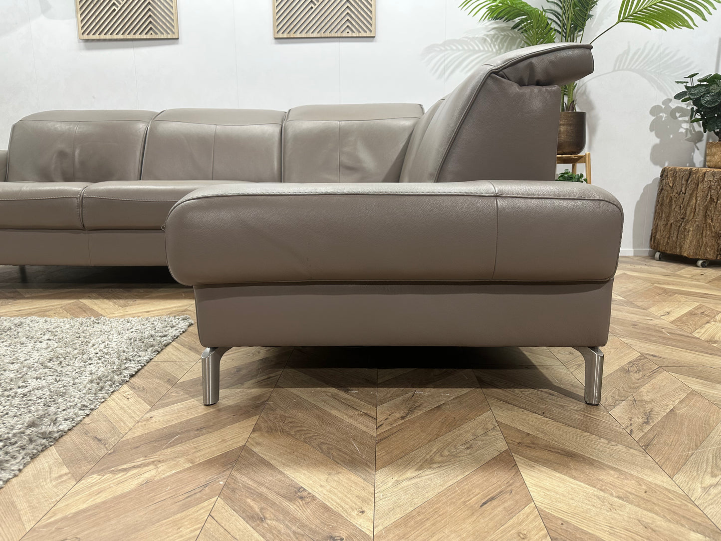 Grijze Echt Lederen Hoekbank ~ Verstelbare Hoofdsteunen