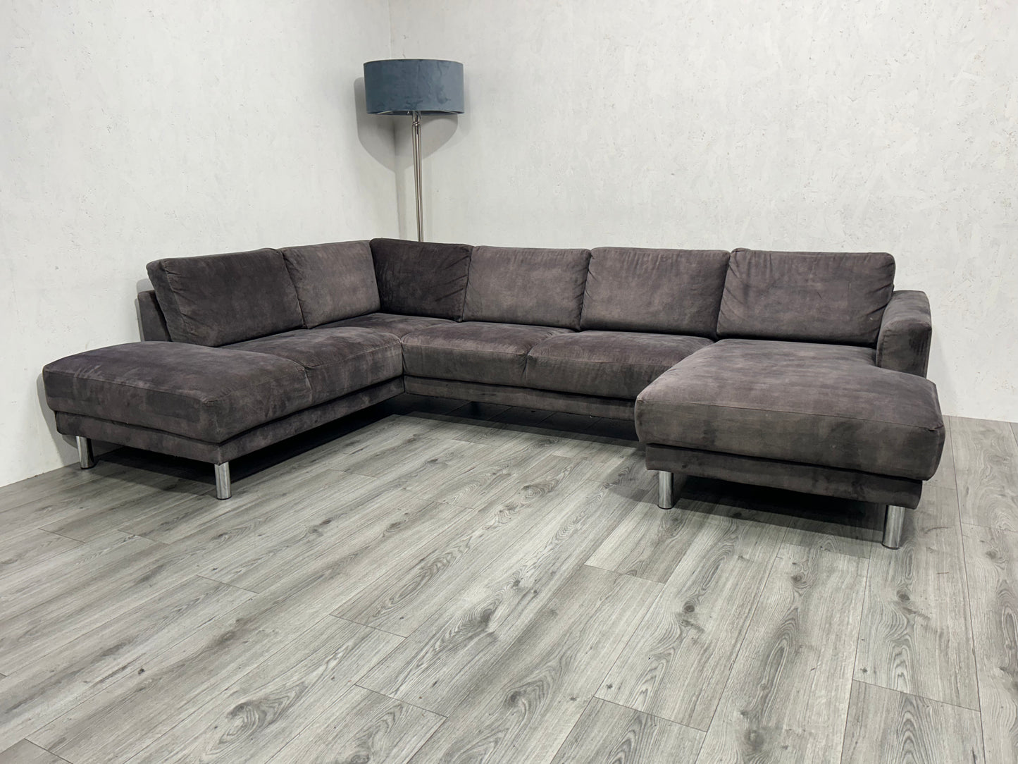 Antraciet Velvet U Bank ~ Losse Rugkussens Met Afneembare Hoezen