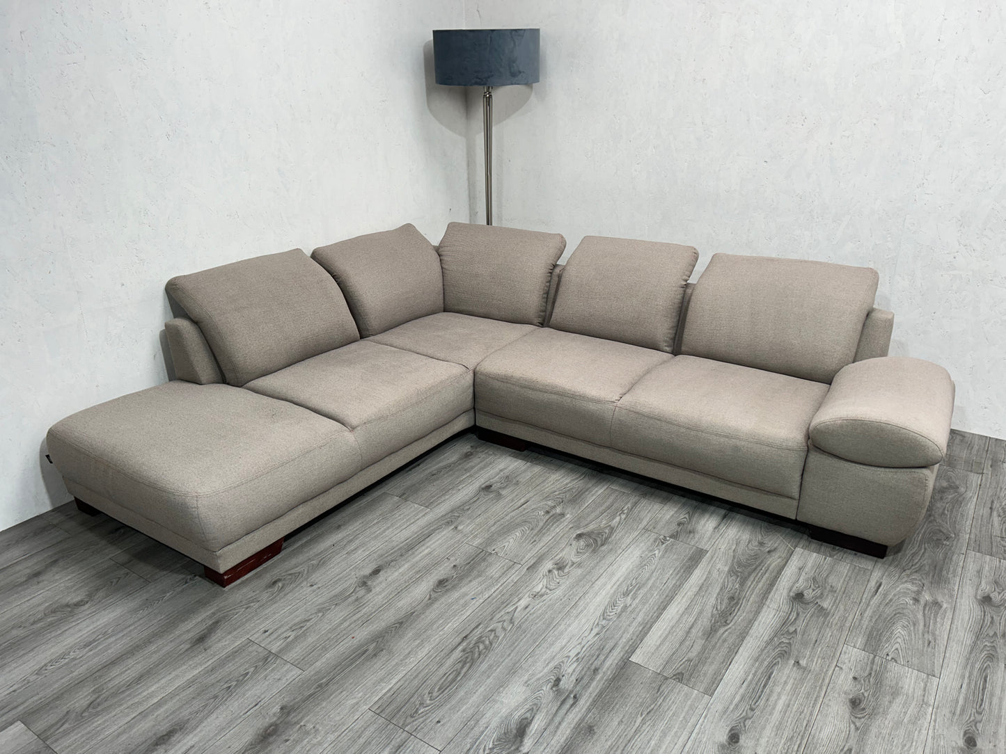 H&H Beige Hoekbank ~ Verstelbare Hoofdsteunen