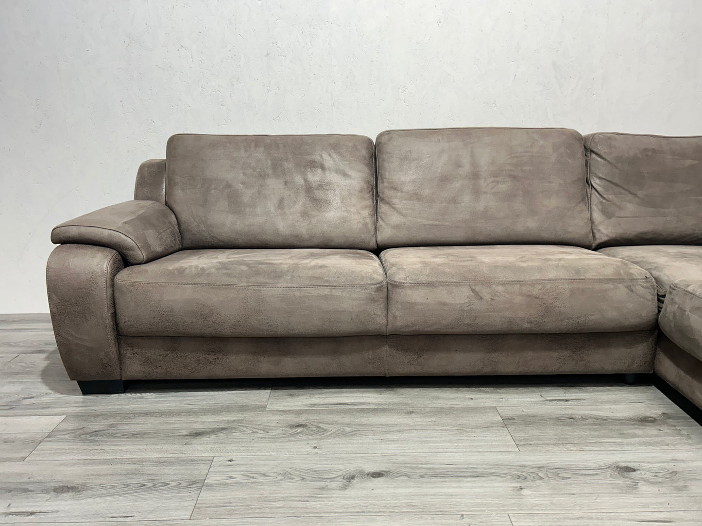 Bruine Suède Leren Hoekbank ~ Vaste Kussens