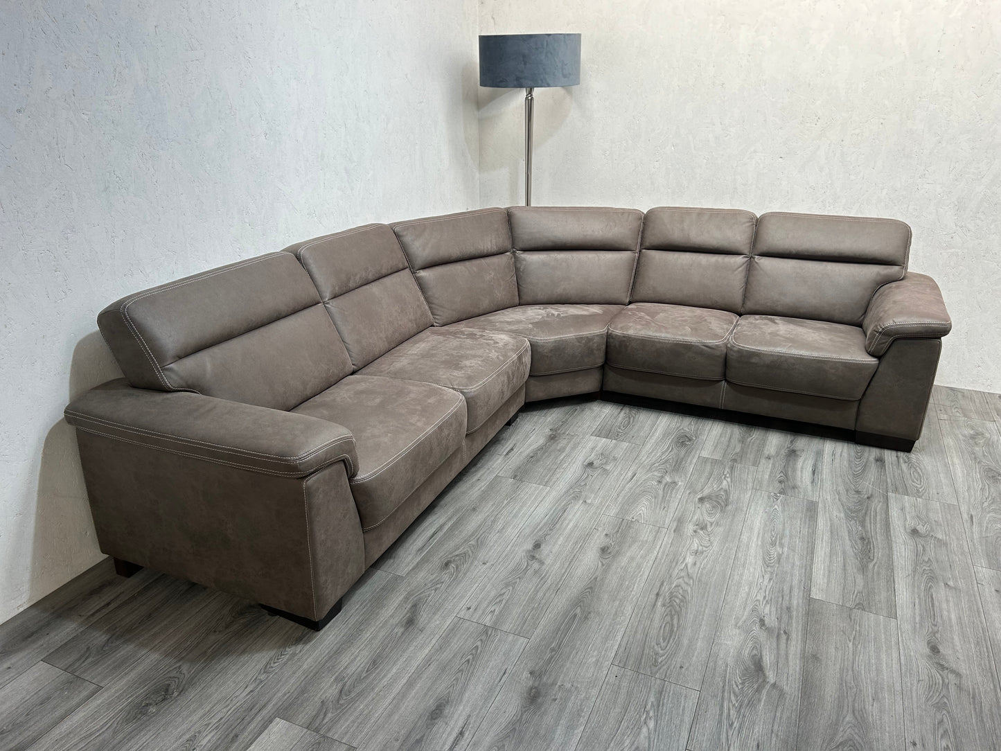 Bruine Echt Suède Lederen Hoekbank ~ Vaste Kussens