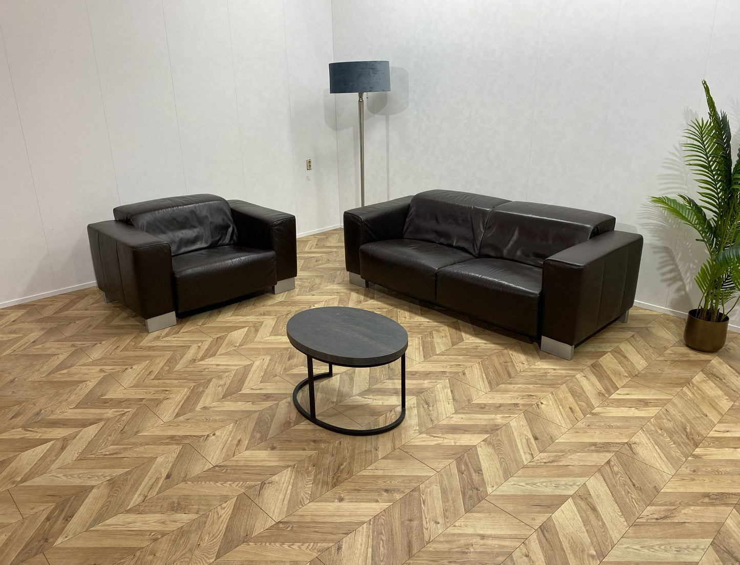 Zwarte Echt Lederen 2,5-Zits Bank Inc. Fauteuil