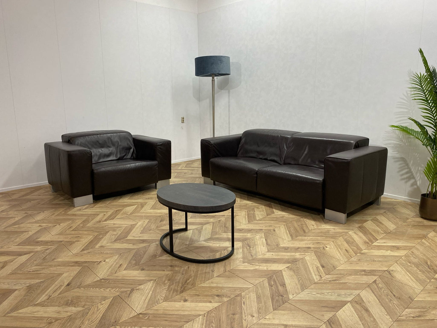 Zwarte Echt Lederen 2,5-Zits Bank Inc. Fauteuil