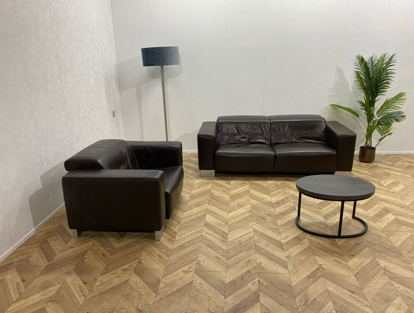 Zwarte Echt Lederen 2,5-Zits Bank Inc. Fauteuil