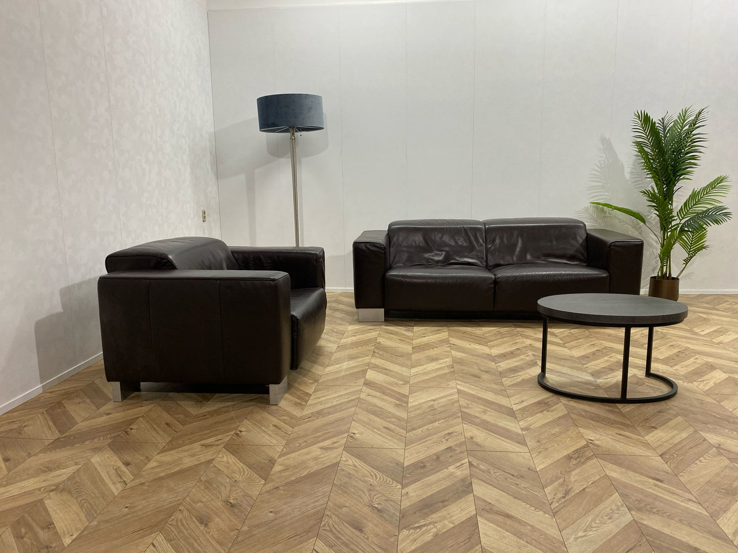 Zwarte Echt Lederen 2,5-Zits Bank Inc. Fauteuil