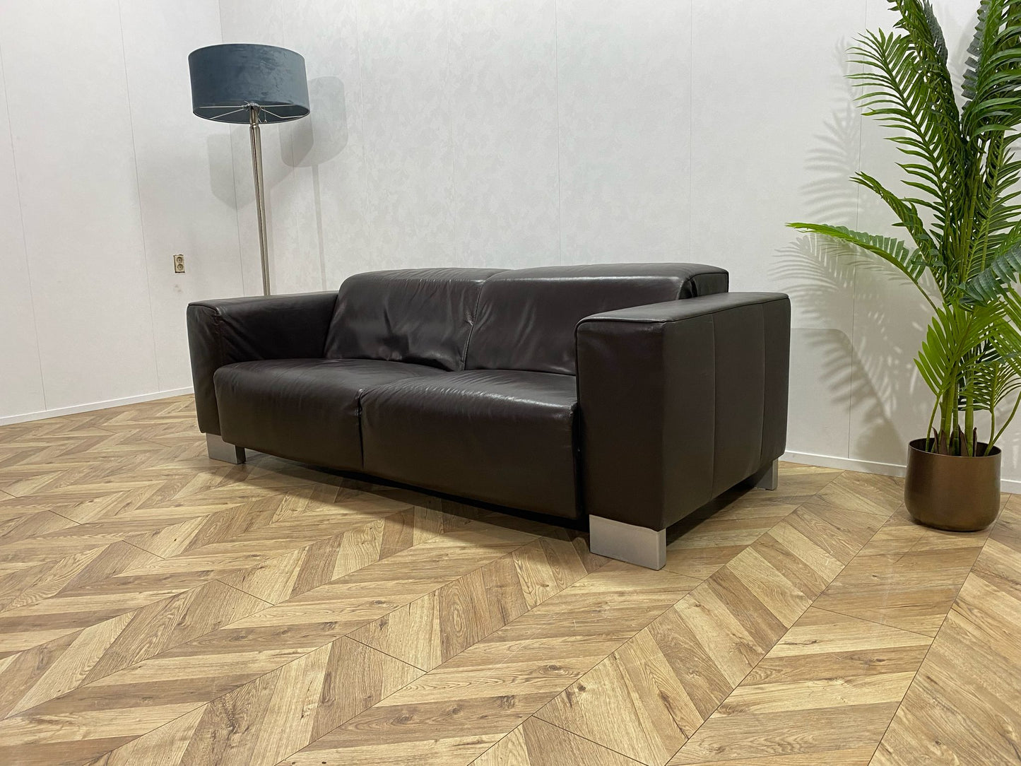 Zwarte Echt Lederen 2,5-Zits Bank Inc. Fauteuil