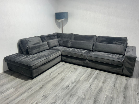 !Showroom Model! Antraciet Velvet Hoekbank ~ Losse Kussens Met Afneembare Hoezen