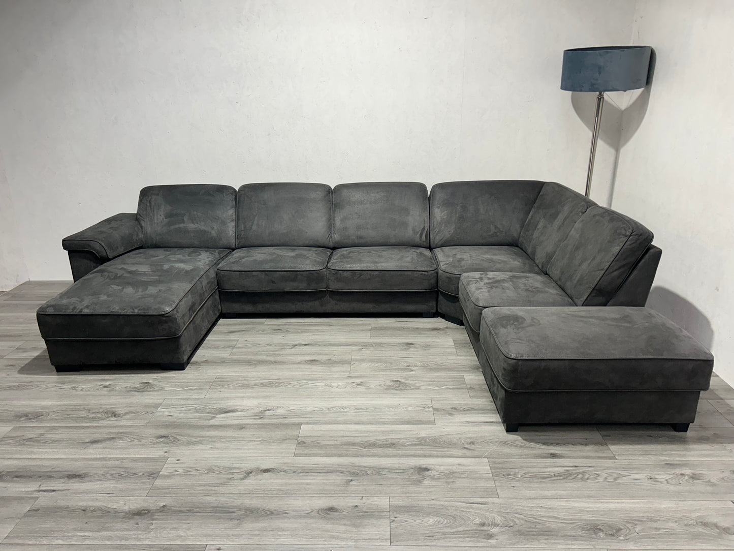 !Showroom Model! Antraciet Suède Lederen U Bank ~  Opbergruimte