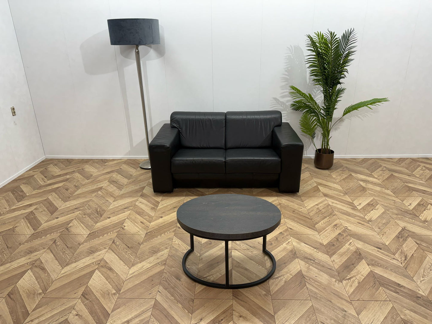 Zwarte Echt Lederen 2-Zits Bank ~ Vaste Kussens