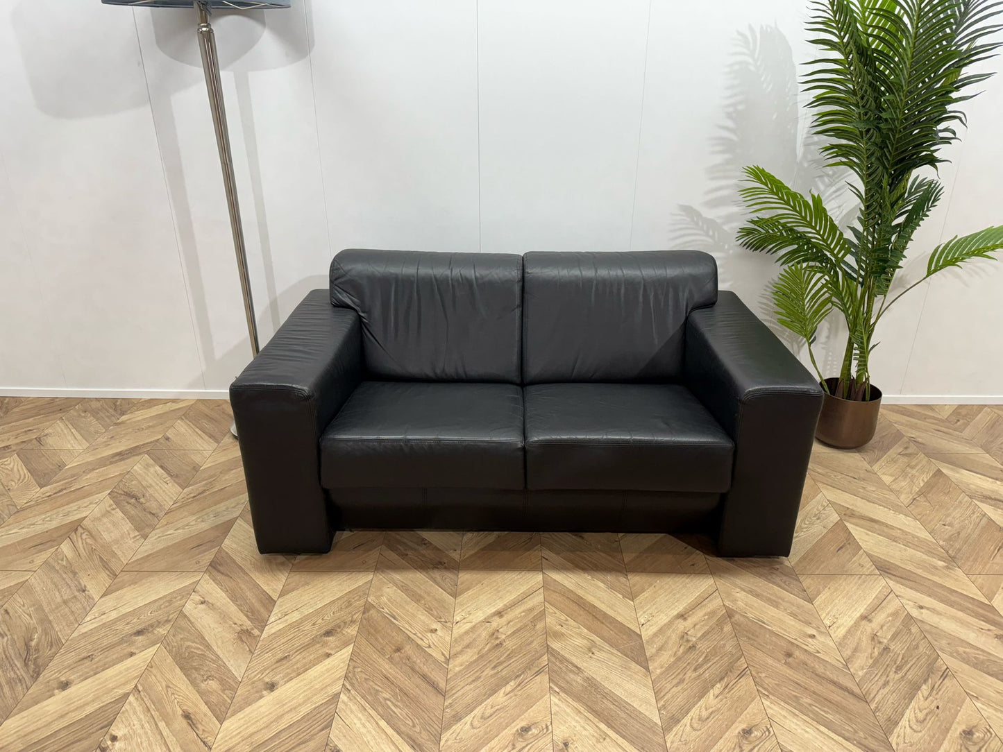 Zwarte Echt Lederen 2-Zits Bank ~ Vaste Kussens