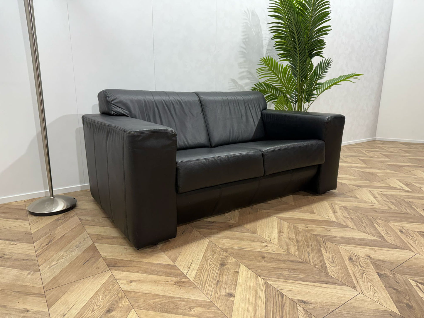 Zwarte Echt Lederen 2-Zits Bank ~ Vaste Kussens