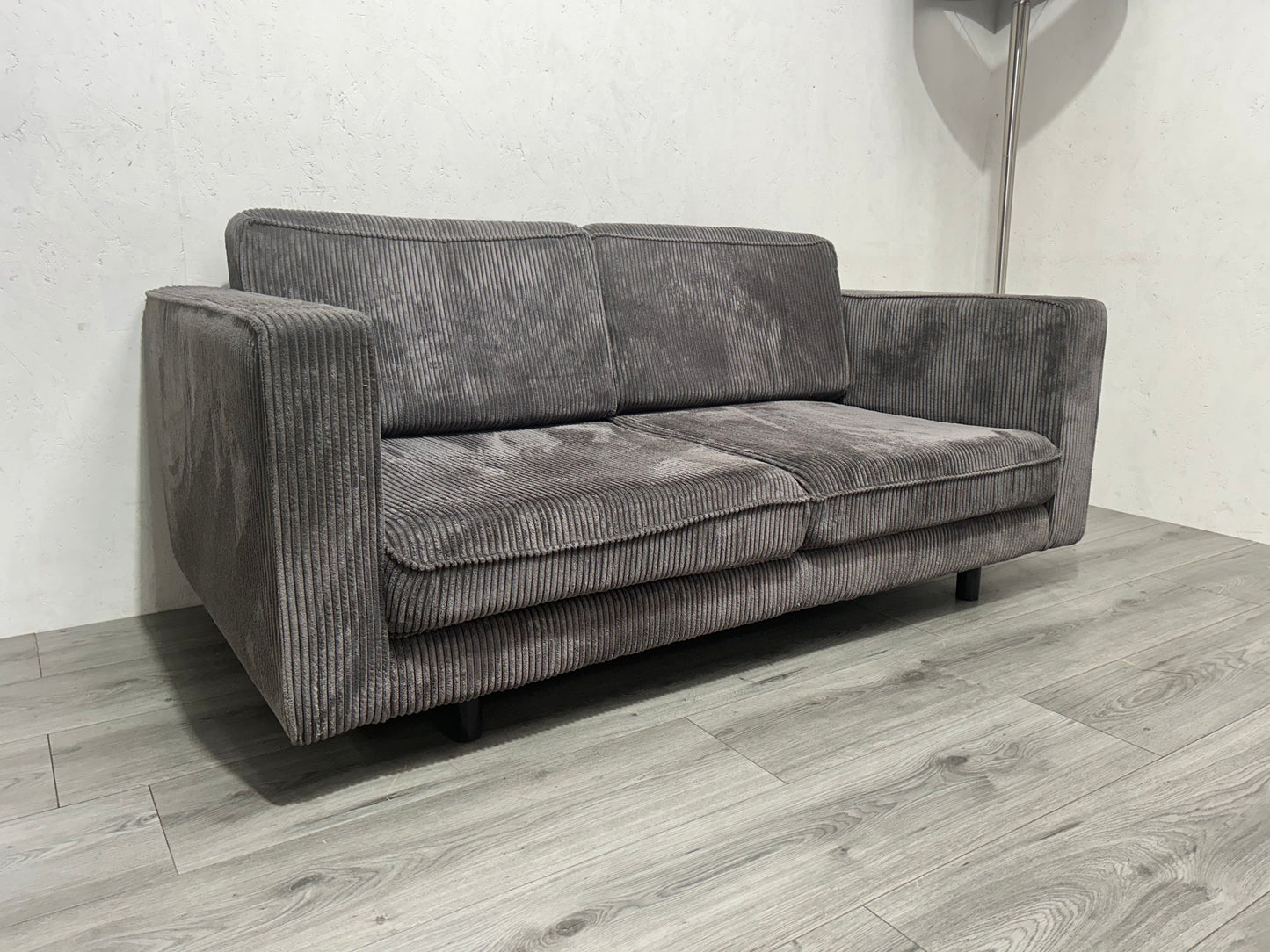 Antraciet Ribstof 2-Zits Bank ~ Losse Kussens Met Afneembare Hoezen