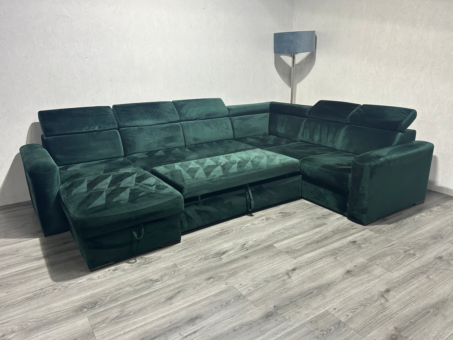 !Showroom Model! Donker Groene Velvet U Bank ~ Slaapfunctie ~ Opbergruimte