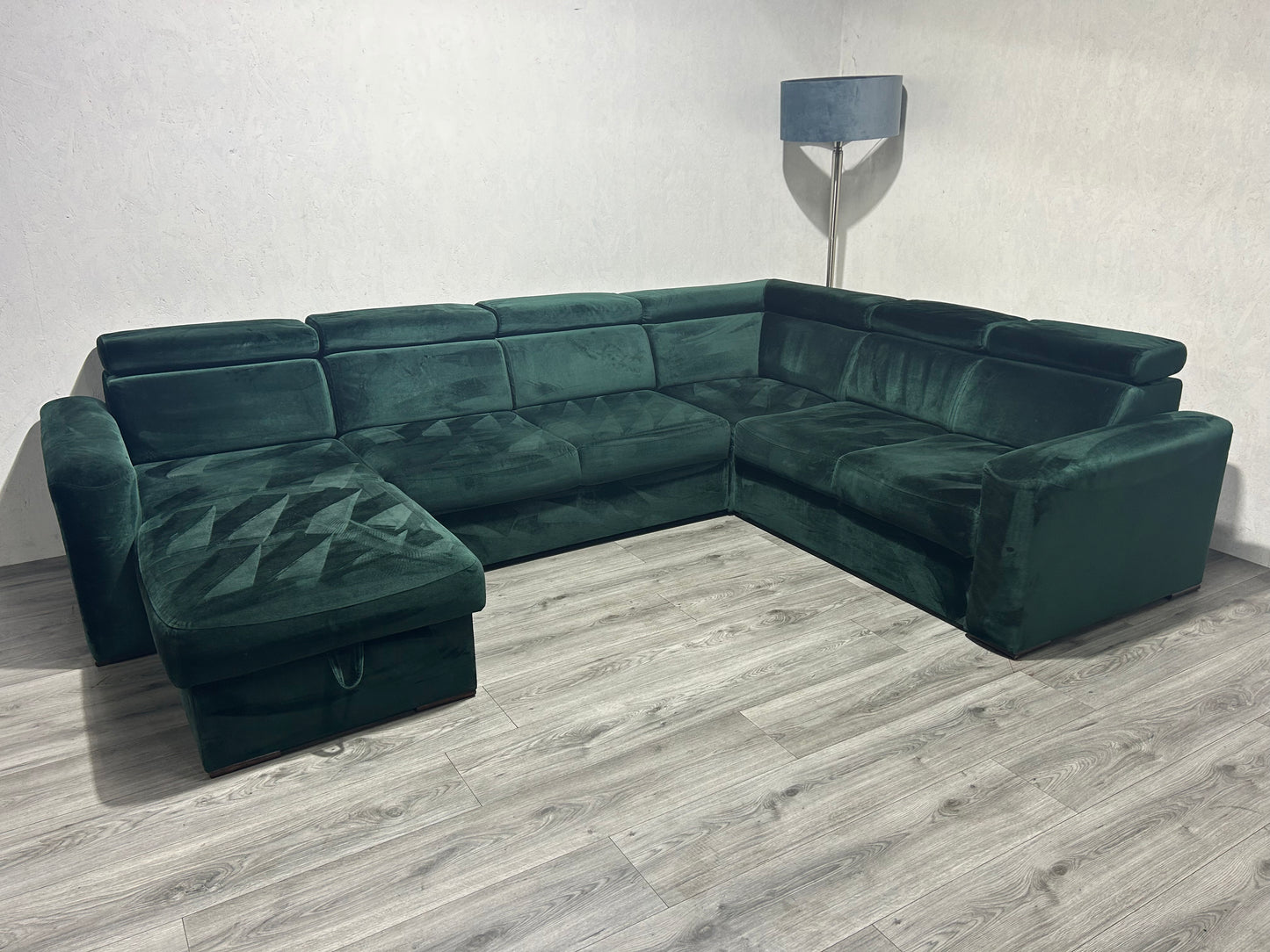 !Showroom Model! Donker Groene Velvet U Bank ~ Slaapfunctie ~ Opbergruimte