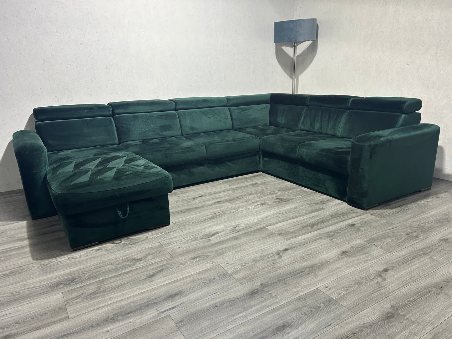 !Showroom Model! Donker Groene Velvet U Bank ~ Slaapfunctie ~ Opbergruimte