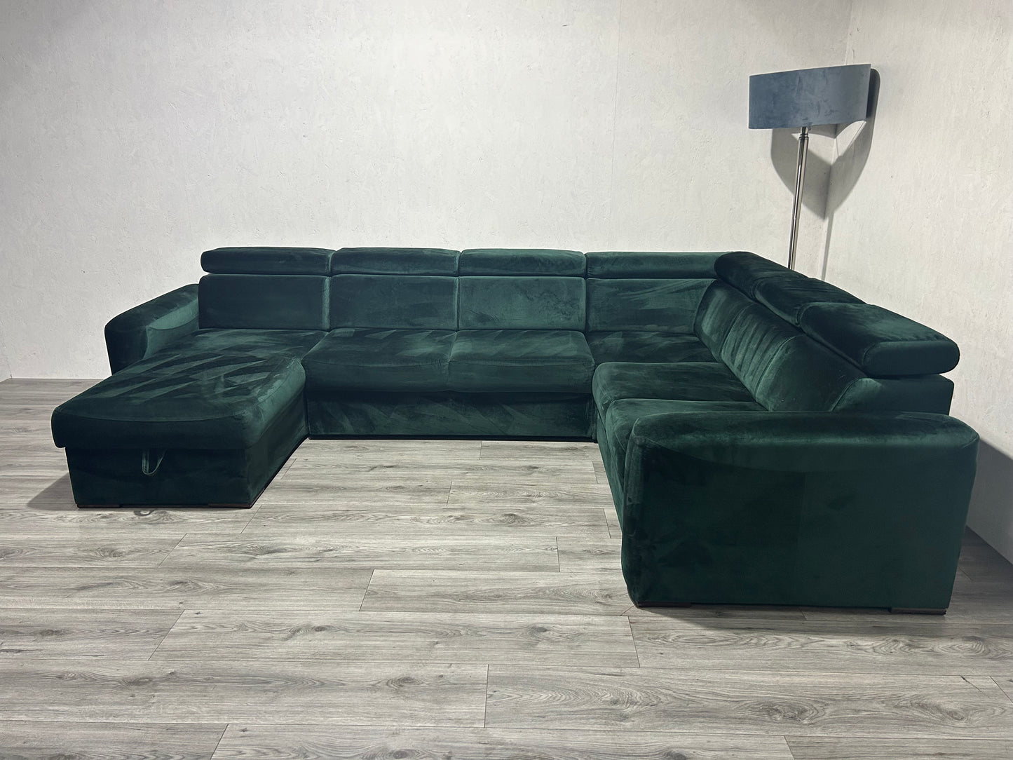 !Showroom Model! Donker Groene Velvet U Bank ~ Slaapfunctie ~ Opbergruimte