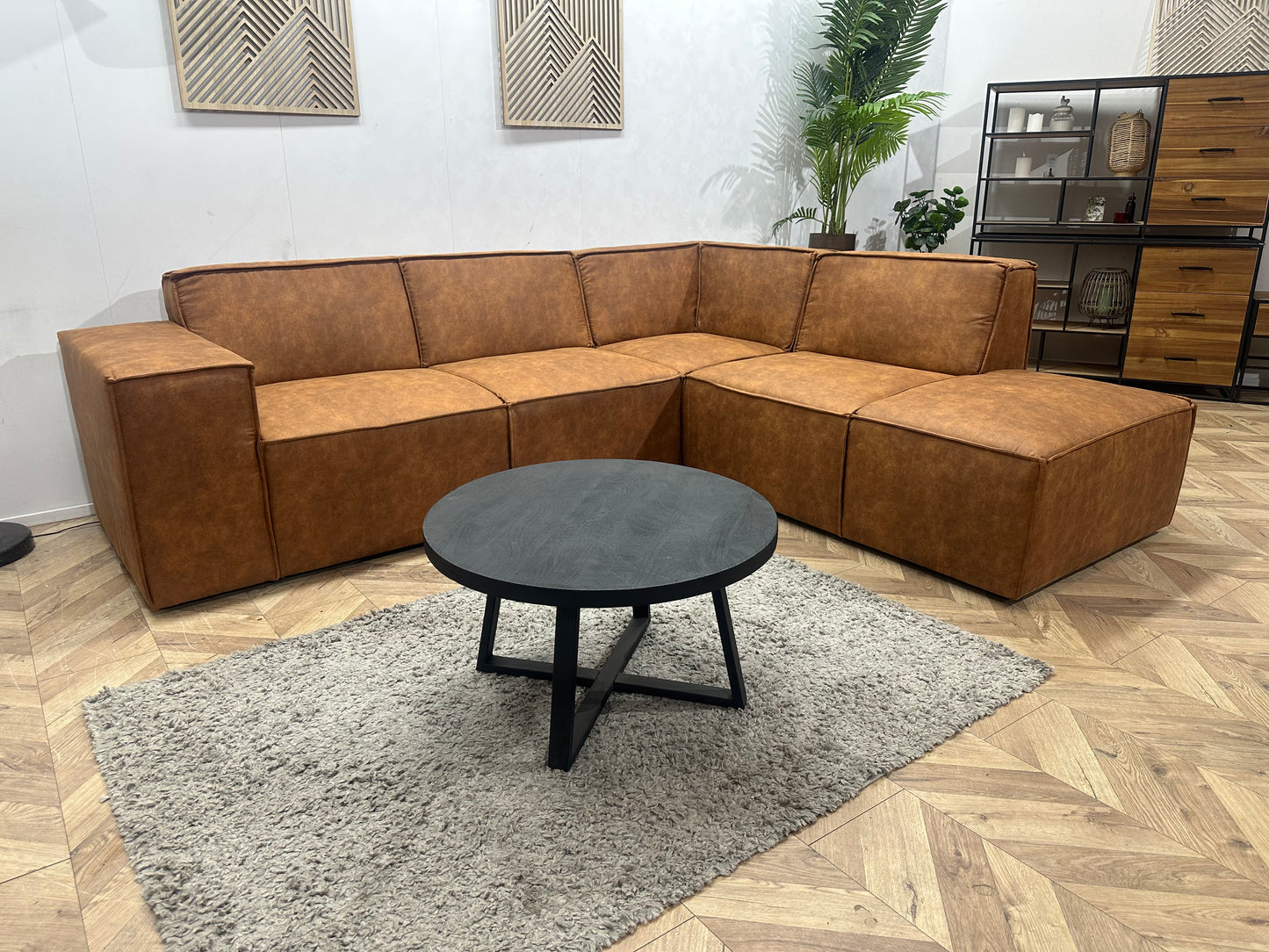 !Showroommodel! Cognac Bruine Suède Stoffen Hoekbank