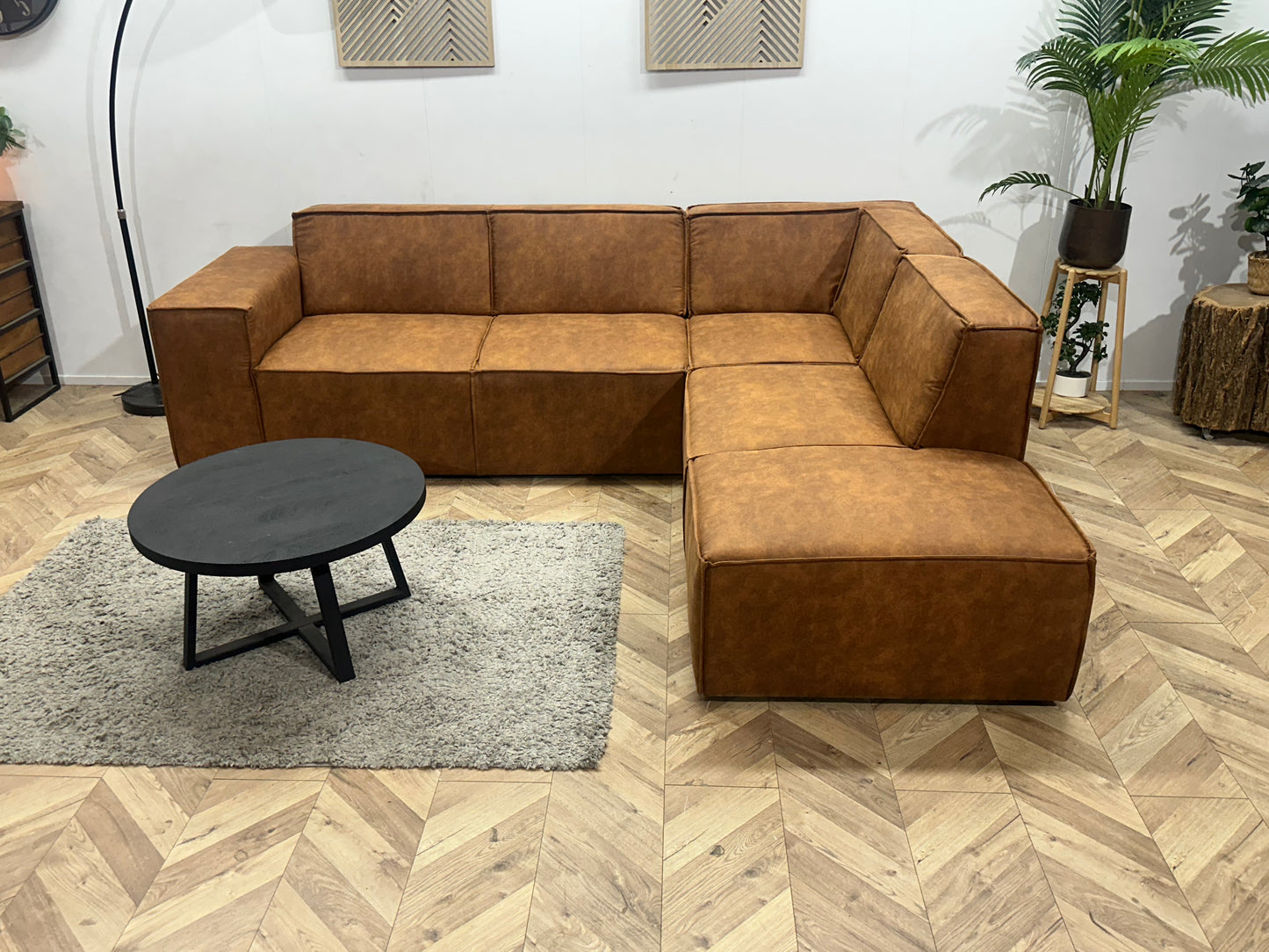 !Showroommodel! Cognac Bruine Suède Stoffen Hoekbank