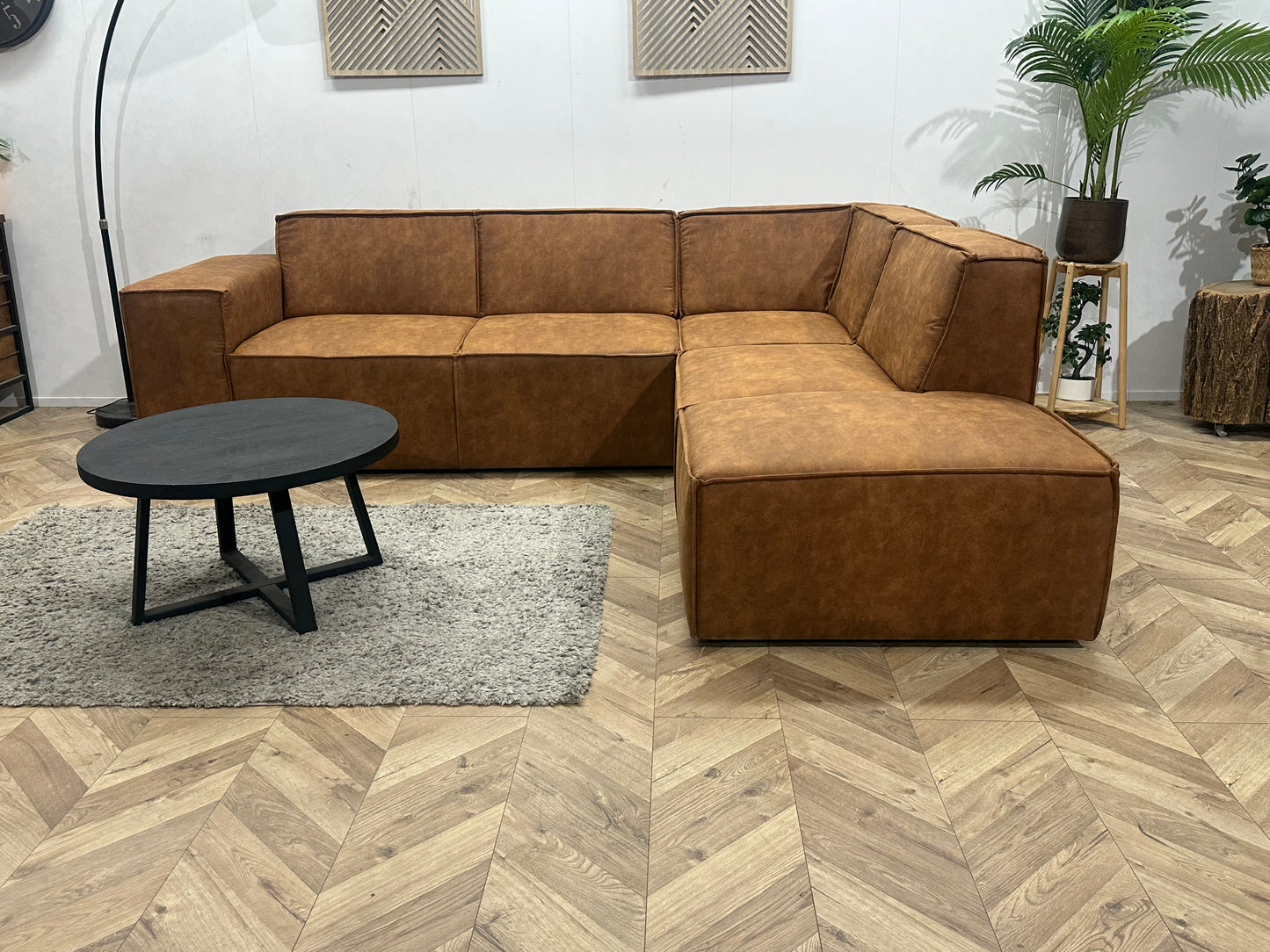 !Showroommodel! Cognac Bruine Suède Stoffen Hoekbank