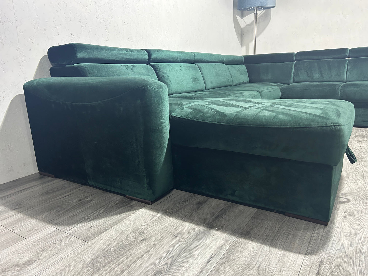 !Showroom Model! Donker Groene Velvet U Bank ~ Slaapfunctie ~ Opbergruimte