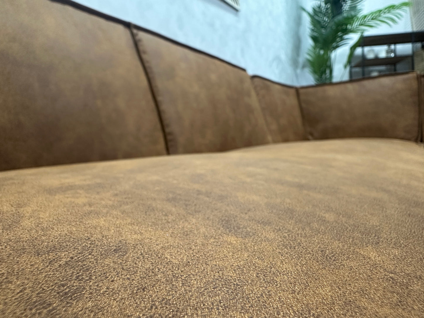 !Showroommodel! Cognac Bruine Suède Stoffen Hoekbank