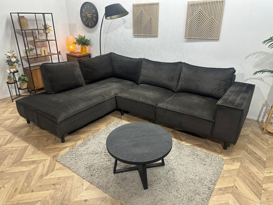 Antraciet Velvet Hoekbank ~ Losse Rugkussens Met Afneembare Hoezen
