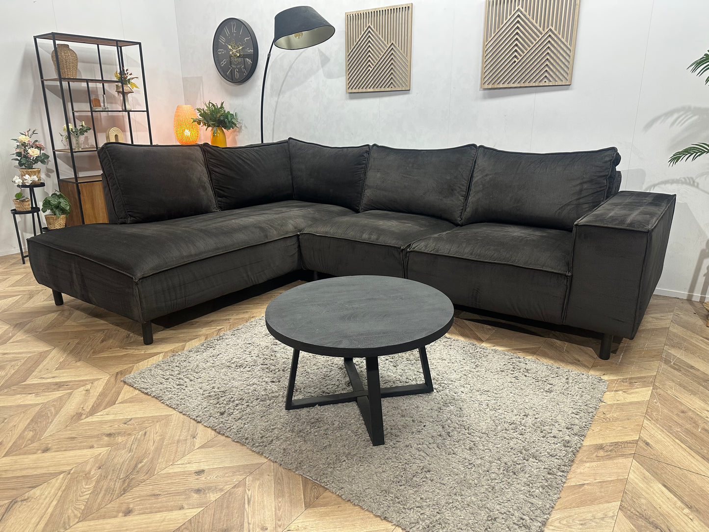 Antraciet Velvet Hoekbank ~ Losse Rugkussens Met Afneembare Hoezen