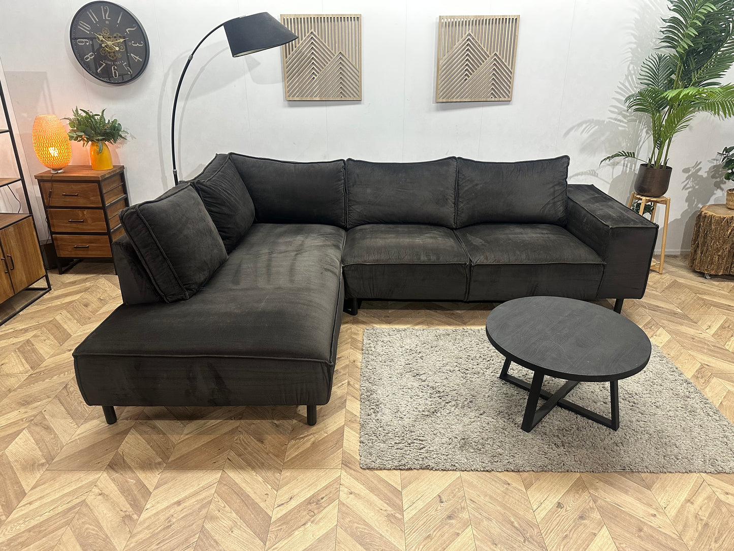 Antraciet Velvet Hoekbank ~ Losse Rugkussens Met Afneembare Hoezen