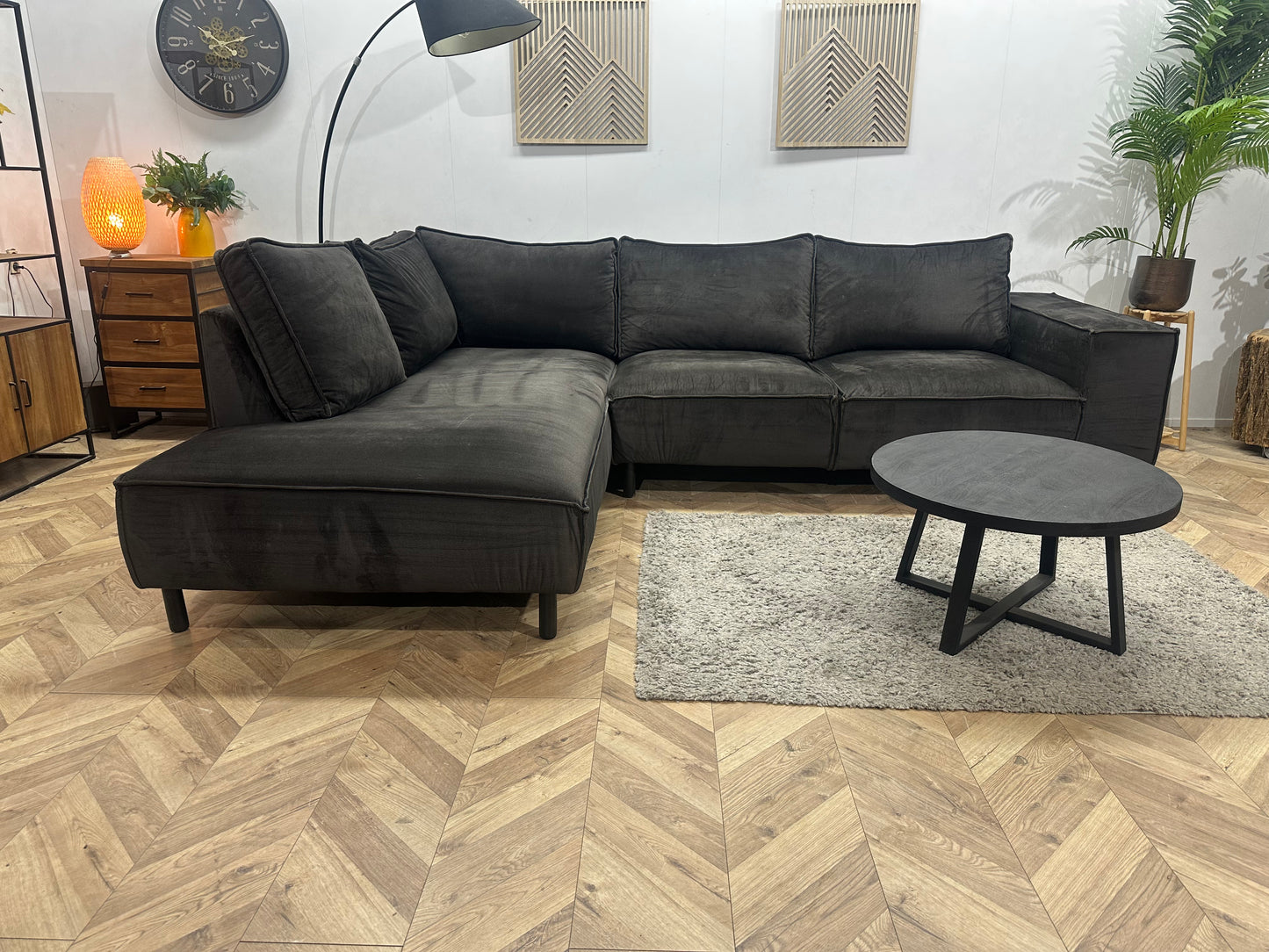 Antraciet Velvet Hoekbank ~ Losse Rugkussens Met Afneembare Hoezen
