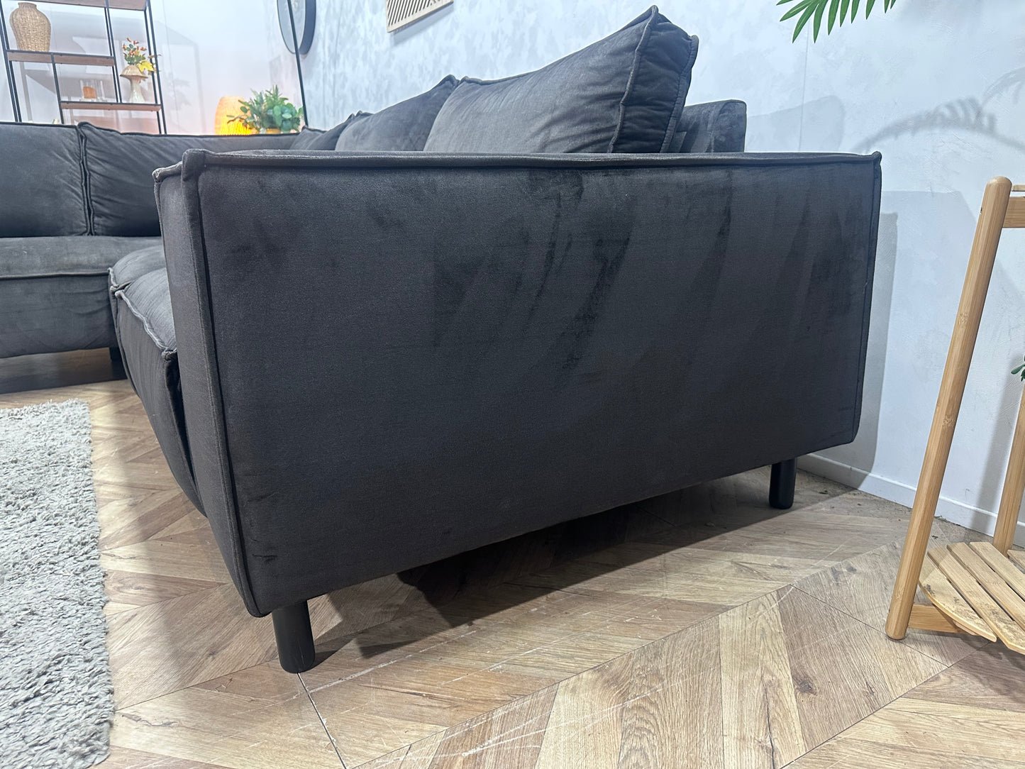 Antraciet Velvet Hoekbank ~ Losse Rugkussens Met Afneembare Hoezen