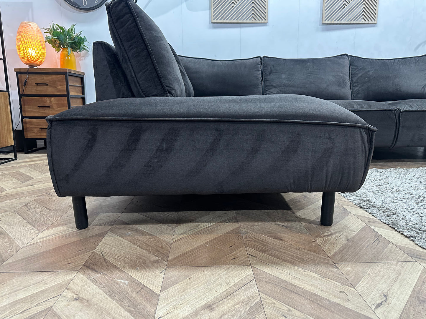 Antraciet Velvet Hoekbank ~ Losse Rugkussens Met Afneembare Hoezen